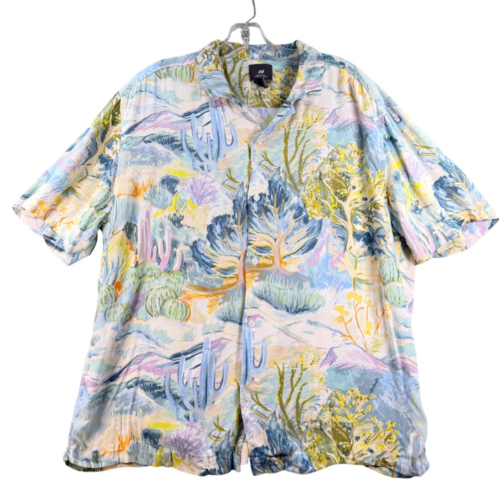H&M‎ Shirt Regular Fit Viscose Desert Cactus Print L Multicolor Southwest Summer